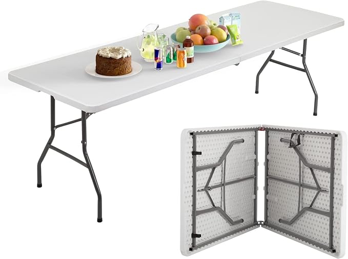 Folding Tables 8Ft Outdoor Dining Table, Portable Picnic Table Fold Up Lightweight Party Tables, 8 Foot Folding Table Outdoor Camping Table, Mesas Para Fiestas Beach Table Camp Table Outdoor Tables