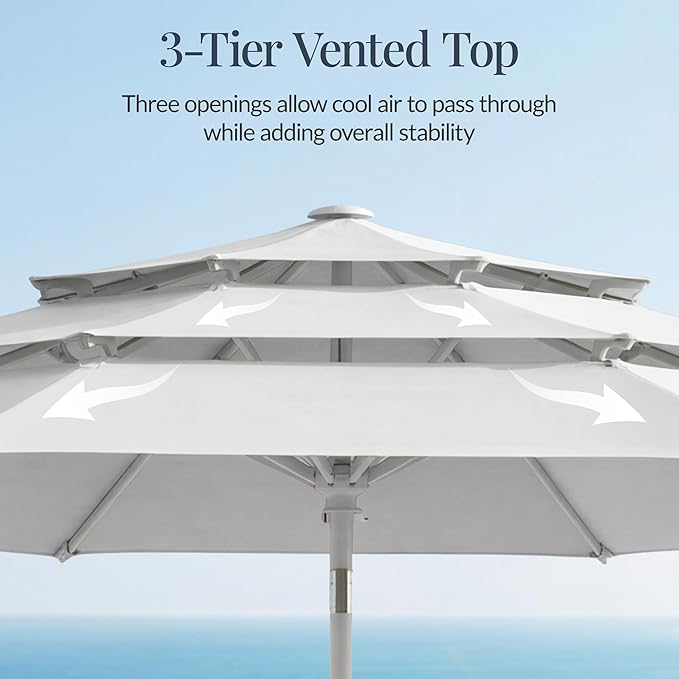 Best Choice Products 10ft 3-Tier Patio Umbrella White Pole, Outdoor Market Umbrella with Push Button Tilt and Crank Lift, Steel Pole Umbrella for Backyard Patio Pool Outdoor Shade