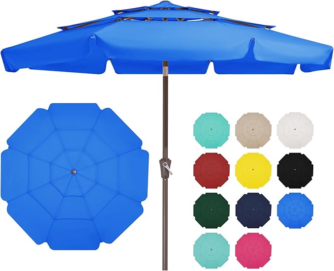JEAREY 3 Tiers 9 FT Patio Umbrellas Outdoor Table Umbrella with Push Button Market Umbrella 8 Sturdy Ribs UV Protection Waterproof for Garden,Royal Blue