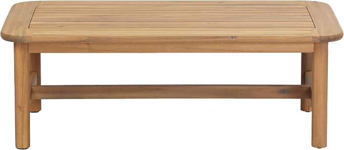 Christopher Knight Home Jun Patio Acacia Wood Coffee Table, Solid Wood Outdoor Table for Patio Furniture Set, Slat Panel Rectangular Top, Light Teak
