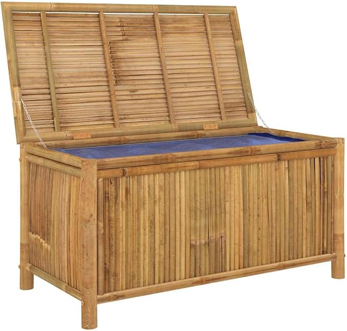 Durable Bamboo Storage Box for Patio and Garden Organization, Outdoor Storage Box with Bamboo Construction and Ventilation Slats, Garden for Cushions Tools and Blankets