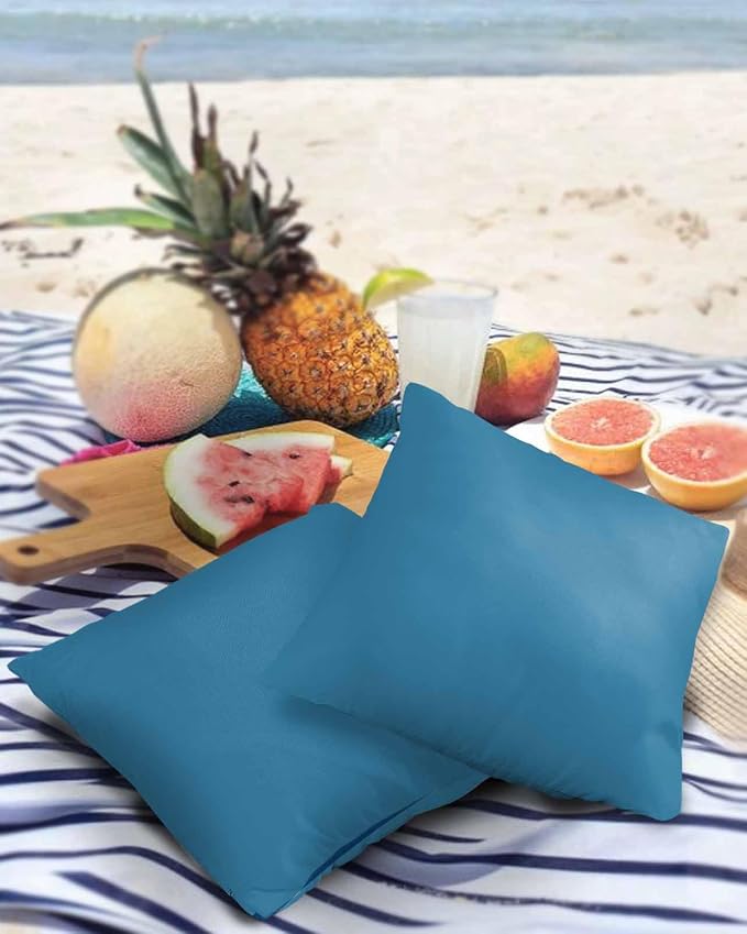 Outdoor Waterproof Throw Pillow Covers 24x24in, Wave Blue Summer Cushions for Garden Patio Furniture Chairs Set of 2, Solid Color Home Decor Couch Sofa Polyester Pillow Cases