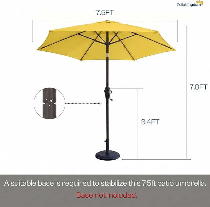 7.5ft Patio Umbrella, Outdoor Table Market Umbrella with Smooth Crank Lift, 6 Windproof Fiberglass Ribs, UPF50+ UV Protection for Deck, Pool, Garden and Backyard
