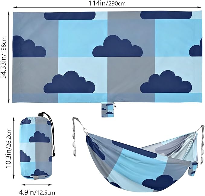Cloud and Checkerboard Camping Hammocks with Hanging Rope Hammock for Outside Essentials