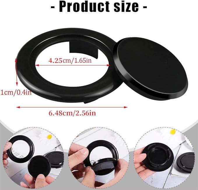 Prudiut 2 Inch Patio Table Umbrella Hole Ring and Cap Set, 2 Set Standard Umbrella Hole Ring Plug and Cap Set for Glass Outdoors Patio Garden Table Deck Yard (Black)