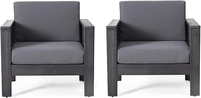 Merax 2 Pcs Outdoor Acacia Wood Club Chairs Patio Conversation Set with Cushions