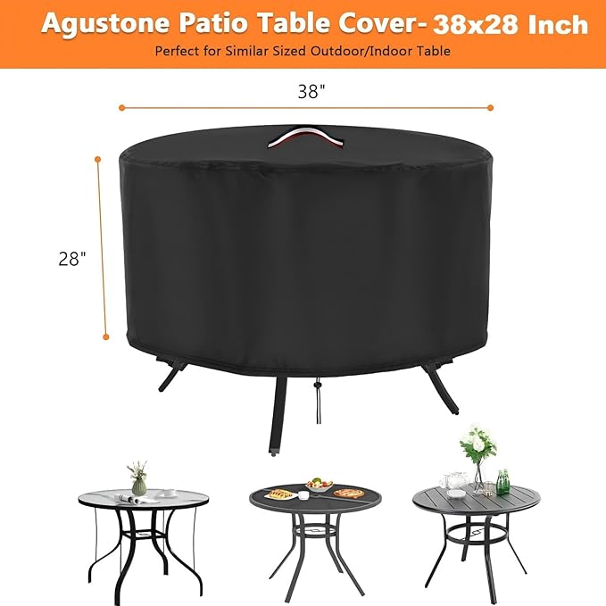 Patio Table Cover, 38 Inch Round Outdoor Table Cover, Waterproof Protective Covers Patio Furniture Covers-38 x 28Inch