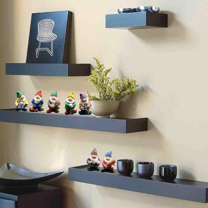 Fairy Garden Accessories 7Pcs Mini Gnome Resin Figurines Set Colorful Decor | Hand-painted resin,7difference poses funny mini gnomes statue- for fairy garden, succulents, dollhouse, home decor