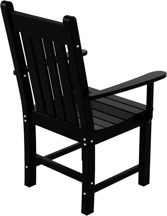 WO Home Furniture Adirondack Patio Dining Chair Table Bench Set of 6 PCS Rectangle Dinner Table Dining Arm-Chairs (Black)