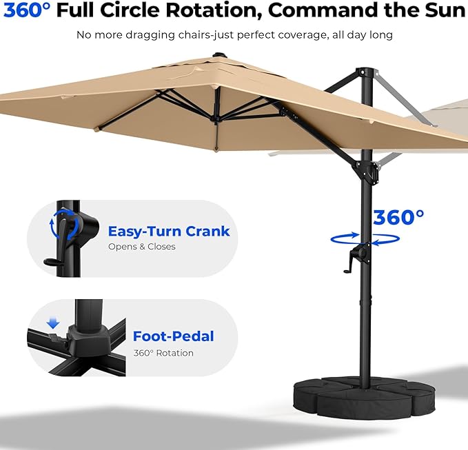 HOMSHADE 9x12FT Cantilever Patio Umbrella Outdoor with Base- Large Offset Heavy-Duty Aluminum Umbrella with 360° Rotation, 6 Tilts, Windproof, 3-Year Fade Resistance for Pool Deck, Rectangular, Beige