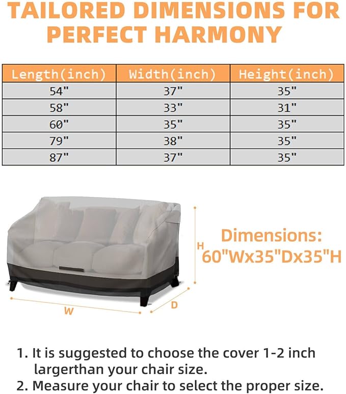 Shield Your Set With 600D Garden Furniture Covers, Keep Seating Fresh With Patio Furniture Covers Waterproof, Protect In Style Using Durable outdoor sofa cover, Size 60"Wx35"Dx35"H