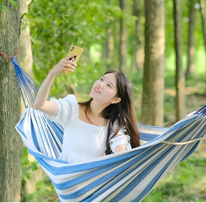 Outdoor Hammock Anti-Rollover Travel Camping Portable Hammock Hanging Chair Outdoor Portable Camping Travel Equipment (Color : Blue, Size : 190 * 150cm)