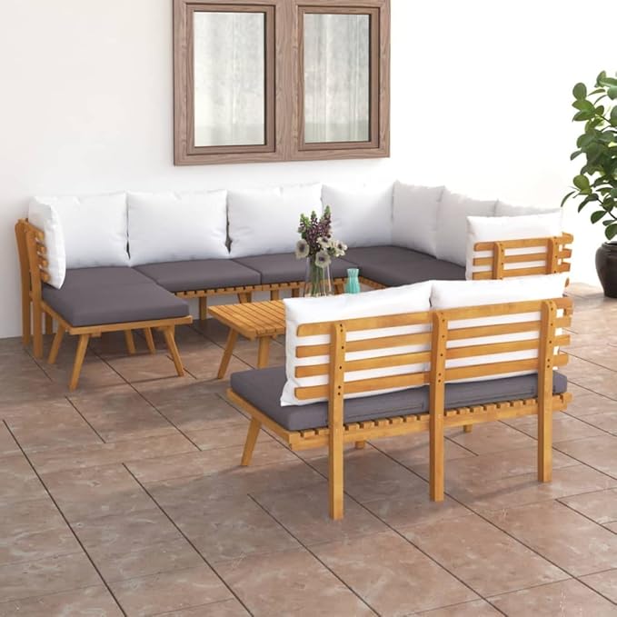 Patio Lounge Set with Cushions,Patio Furniture Sets,Patio Conversation Sets,Outdoor Furniture Sets,for Garden,Backyard,Outdoor,9 Piece Solid Acacia Wood