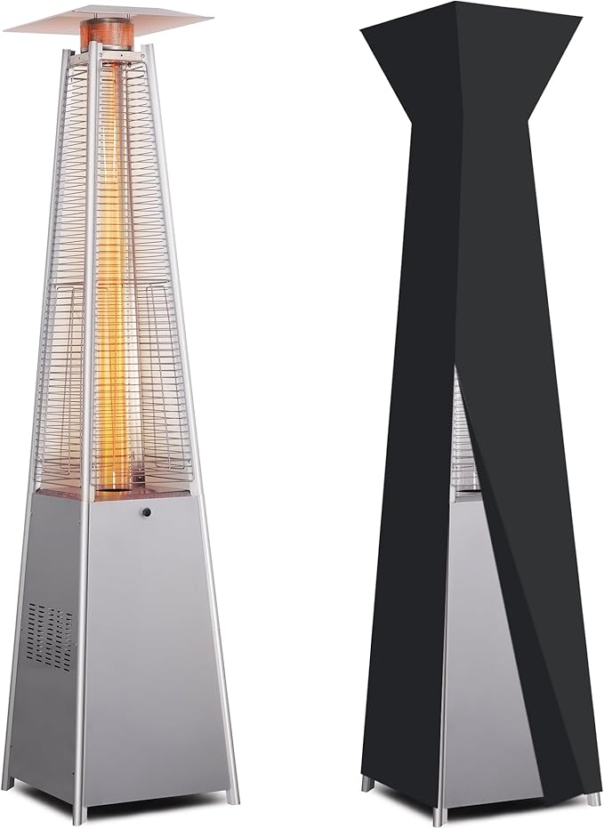 LAUSAINT HOME 48,000 BTU Pyramid Propane Heater – Outdoor Heater for Patio with Waterproof Cover & Wheels, 87" Tall Quartz Glass Tube Flame Heater for Deck, Garden, Party, Commercial, Restaurant