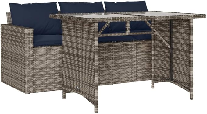 2 Piece Patio Dining Set with Cushions, Porch Furniture Set Sectional Sofa Patio Conversation Set Outdoor Lounge Sets for Piazza Garden Negotiation Area Poolside Gray Poly Rattan