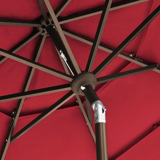 EliteShade USA 10-Year-Non-Fading 9ft 3-Tier Market Patio Umbrella, Commercial Grade Outdoor Table Umbrella with Crank Open, Windproof & UPF 50+ UV Protection, Heavy Duty Ventilation for Garden, Deck, Pool, Backyard, Beach & Bistro, Logo Red