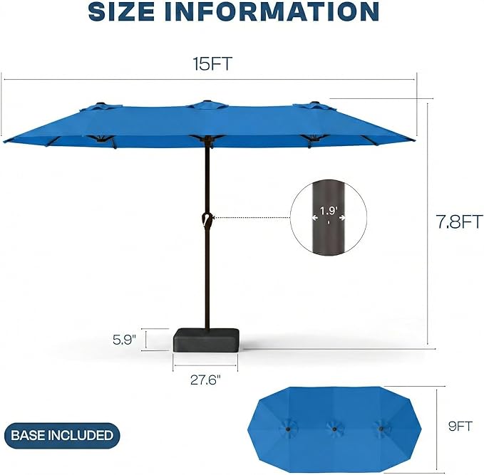 15FT Large Patio Umbrella with Base Included