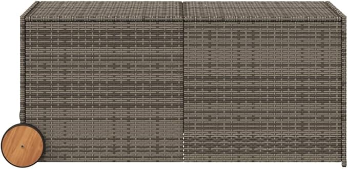 Large Garden Storage Box with Wheels, 283L Weather-Resistant Outdoor Deck Bin for Patio Cushions, Blankets, and Pool Supplies, Grey Synthetic Poly Rattan