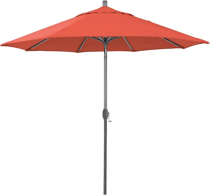 California Umbrella 12-Year-Non-Fading, 9Ft Premium Sunbrella Patio Umbrella, Hand-Crank, Button-Tilt, Gray Frame, Melon Fabric