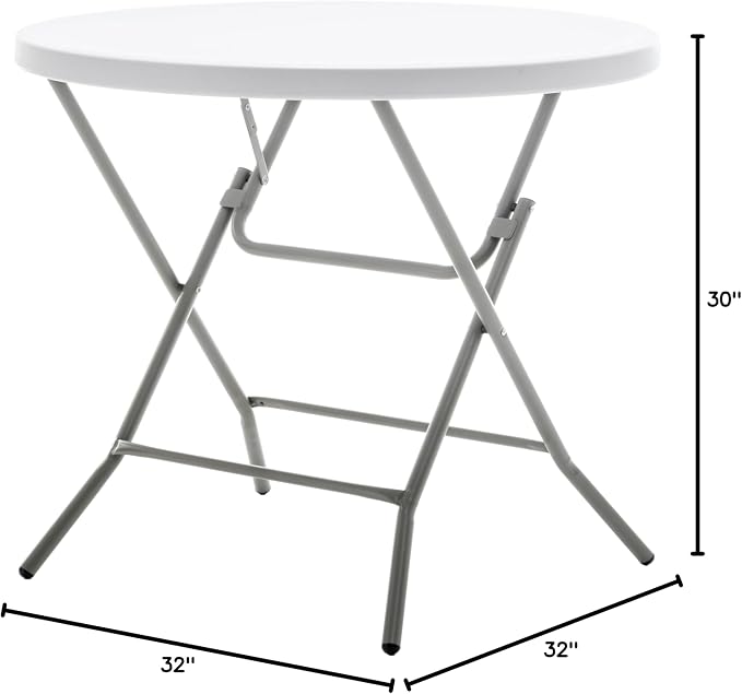 BTEXPERT Set of 10, White 2.63 Foot Round 30" Height Folding Commercial Portable Banquet Card Plastic Coffee Dining Table for Patio Backyard Wedding Party Event Indoor Outdoor Thick Top Metal Frame