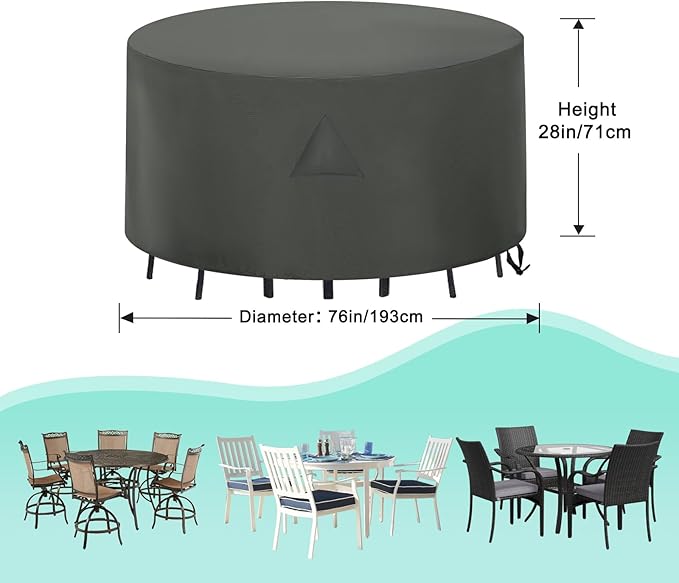 ABCCANOPY Table Cover Round Table Cover Outdoor Furniture Cover Furniture Waterproof and Dustproof Windproof Tear Resistance UV Resistance Universal Furniture Table Cover 76Dx28 Inches Grey
