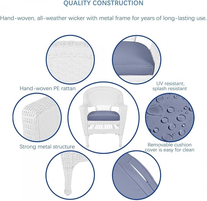 Jeco Outdoor Dining Set - Wicker Patio Furniture with Cushions White