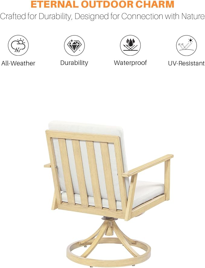 9 Pieces Outdoor Dining Set, Never-Rust Aluminum Patio Swivel Dining Set with Umbrella Hole, 360° Rotation Outdoor Patio Furniture Set, 8 Swivel Chairs and Table for Garden, Yard, Maple Wood