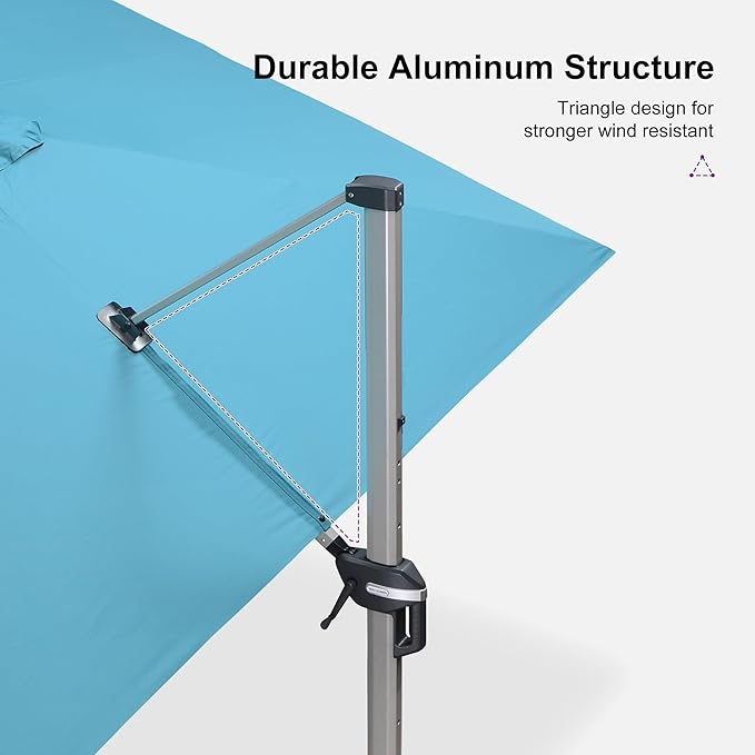 PURPLE LEAF Patio Umbrella with Base Included, 10‘×13’ Outdoor Aluminum Cantilever Umbrella with 360° Rotation, Aluminum Large Offset Umbrella for Outdoor Garden Pool, Turquoise Blue