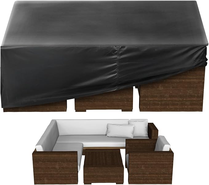 VEVOR Patio Furniture Cover, 420D Heavy Duty Waterproof Outdoor Dining Table and Chairs Cover, Large Squre Patio Table Covers with Air Vent for All Weather, 94L x 94W x 28H inch, Black