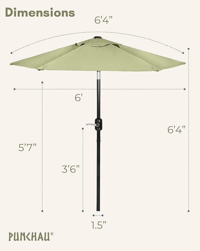 6 Ft Outdoor Patio Umbrella with Aluminum Pole, Easy Open/Close Crank and Push Button Tilt Adjustment - Sage Green Market Umbrellas