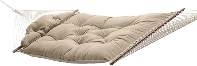 Hatteras Hammocks Large Cast Ash Sunbrella Tufted Hammock with Detachable Pillow – 13 ft. x 55 in., 450 lb Capacity, Cumaru Spreader Bar, Zinc-Plated Hardware – Handcrafted in The USA