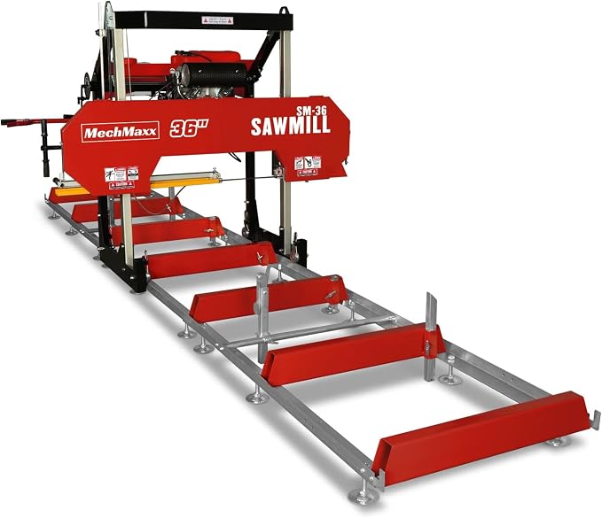 MechMaxx 36" MAX Portable Sawmill, 25HP 688cc HONDA GX690 V-Twin Engine, 35" Board Width, 20' Track Length, (10 x Blades Included),Model SM36HMAX