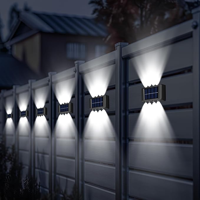 Rossesay 8 Pack Solar Wall Lights for Outside 6000K Cold Solar Fence Lights Up and Down LED Autumn Outdoor Decorative Waterproof Lamps Dusk to Dawn LED Lighting Wall Sconces for Outside Deck Garage