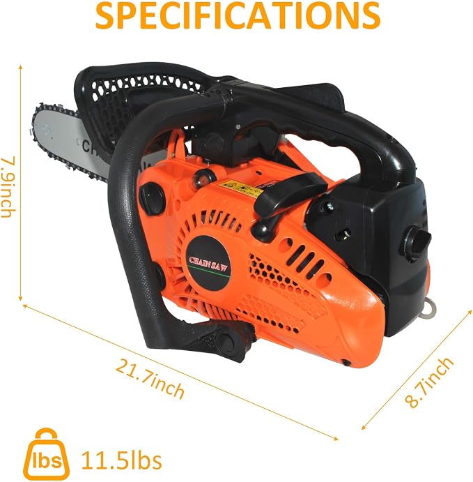 26CC 2-Cycle Top Handle Gas Powered Chainsaw 12 Inch Petrol Handheld Cordless Chain Saw, Portable Chain Saws for Trees Trimming Wood Cutting