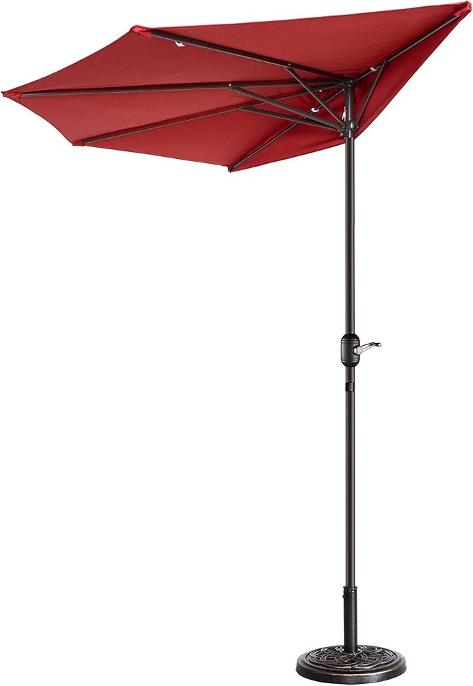9' Outdoor Patio Half Umbrella with 5 Ribs, Fade Resistant Condo or Townhouse Umbrella by Pure Garen (Red)
