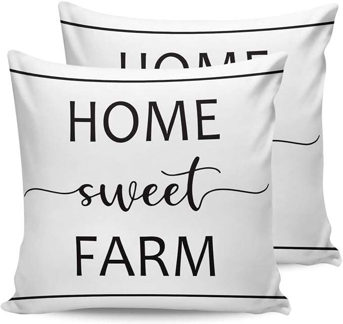 Outdoor Waterproof Pillow Covers for Patio Furniture Home Sweet Farm Decorative Throw Pillow Cover Farmhouse Funny Quote Pillowcases Set of 2 Cushion Case for Sofa Couch Chair Home Decor 24x24 inch