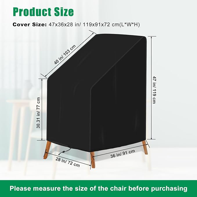 Patio Chair Cover Waterproof, High Back Outdoor Furniture Cover for Stackable Lawn Chair for Protection (28x36x47in)