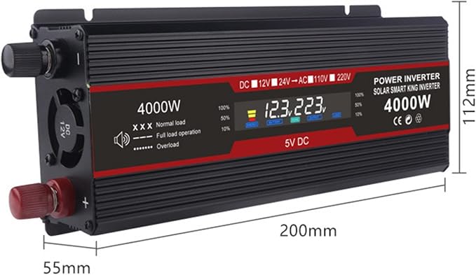 3000W 4000W 6000W Car Inverter DC 12V 24V to AC 110V 220V Modified Sine Wave Power Voltage Converter with Smart Digital Display Screen,4000W-12V