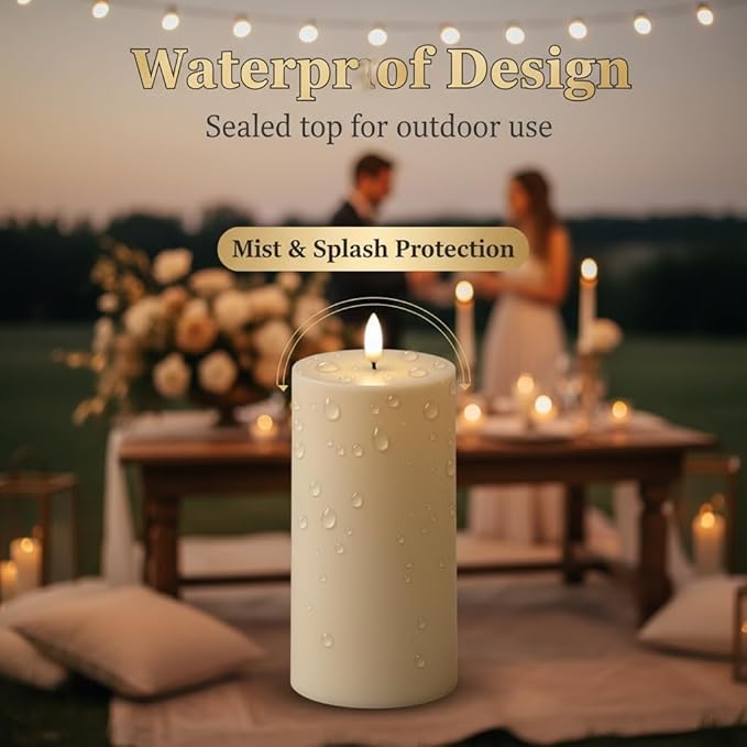 Waterproof Flameless Pillar Candles with Timer, 2 PACK 3"x6" Flickering LED Candles, Battery Operated Electric Candles Candles for Table Decor, Wedding Candles for Reception Centerpieces Decoration