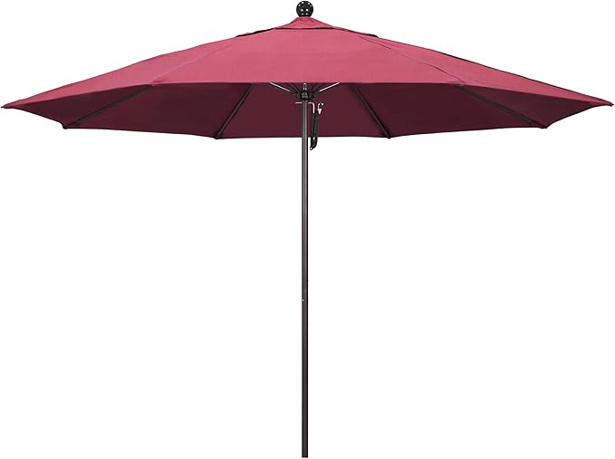 California Umbrella 11Ft Commercial Grade Sunbrella Fabric Market Umbrella, Pulley Lift, Aluminum/Fiberglass, 2mm pole wall, Bronze Frame, Hot Pink Fabric