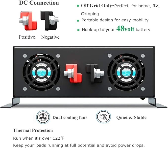 WZRELB 5000W 48V 120V Pure Sine Wave Power Inverter with 2 AC Outlets,Car Inverter