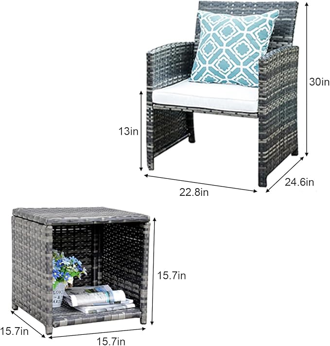 OC Orange-Casual Patio Furniture Wicker Conversation Set Pillows Included, Outdoor Loveseat Chairs with Ottomans, White Cushions w/Taupe Cushion Cover, Gray Wicker 6 Pieces