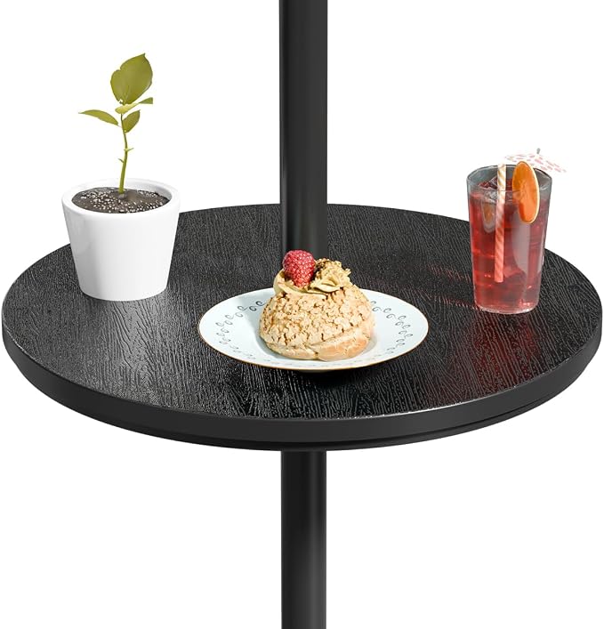 Patio Umbrella Table Tray with 1.5" Hole, Plastic Outdoor Side Table with Adjustable Knob, All-Weather, for Poolside, Backyard, Deck, 2pcs, Beige