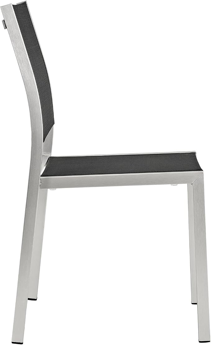 Modway Shore 5-Piece Aluminum Outdoor Patio Dining Table Set in Silver Black