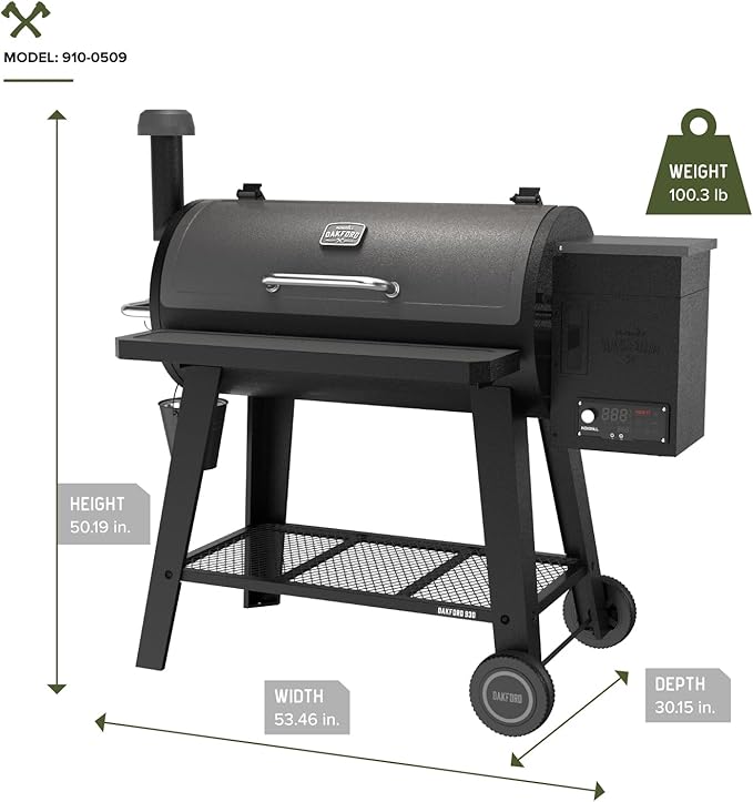 Oakford 930 Wood Pellet Grill with 930 SQ In Cooking Area, Steel Wire Grates, I-Site View Indicator, Heavy Duty Pellet Smoker Grill with Bluetooth Connectivity - 910-0509