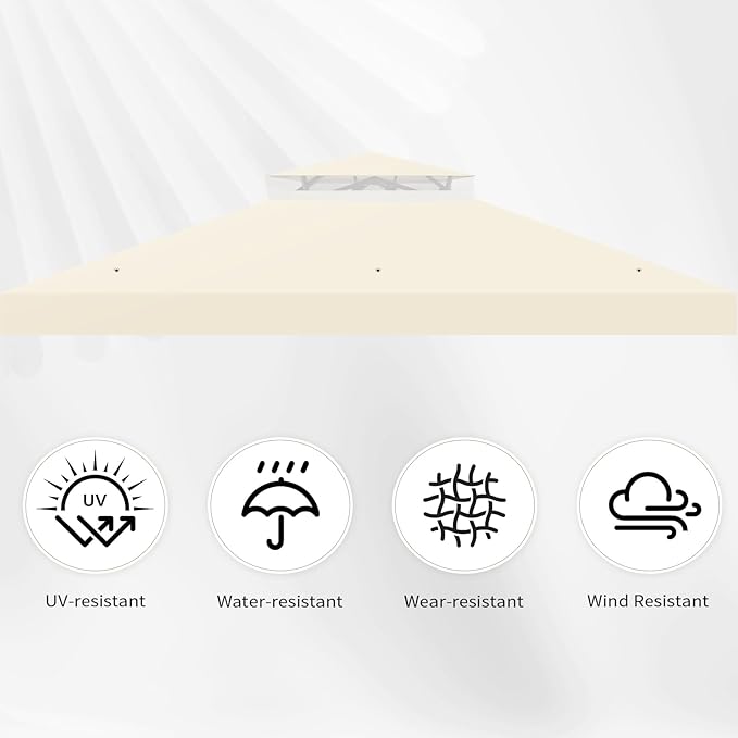 8'x8' Gazebo Top Canopy Replacement Cover - Double Tier Top Canopy Cover Replacement with UV30+, Dirt, Water Resistant for Outdoor, Garden, Pavilion (Beige)