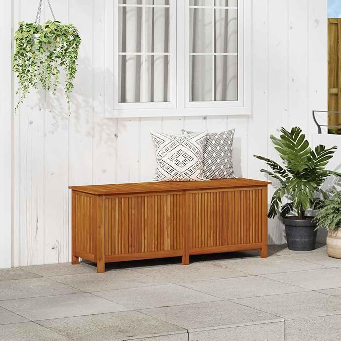 Outdoor Garden Storage Box, Large Acacia Wood Deck Chest with Water-Resistant Bag, 59.1 Inch Rectangular Container for Patio Cushions Blankets Toys