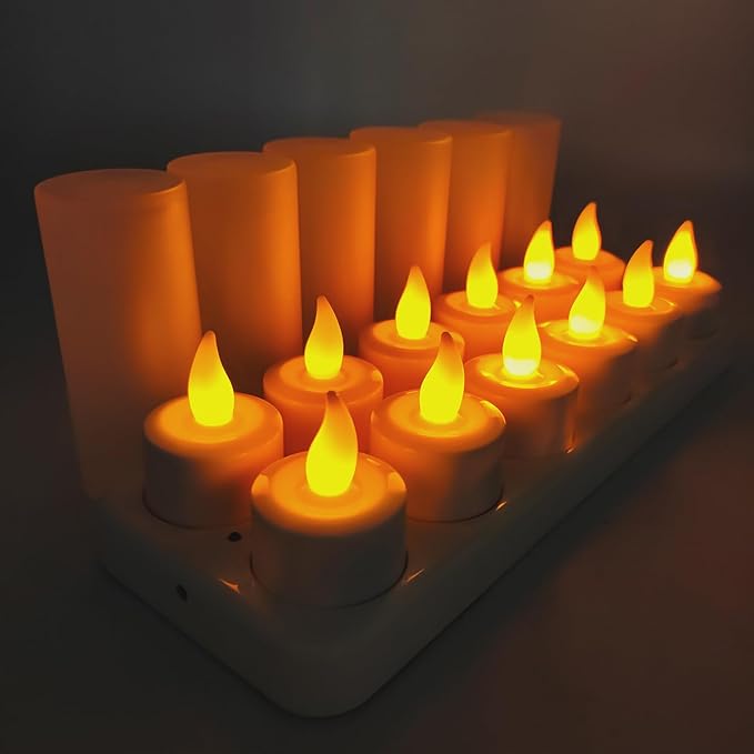 YASENN 12 Pack Rechargeable LED Tealight Candles, Flickering Flameless Tea Lights with Timer, Battery Operated Warm White Color Changing Candles for Holiday Wedding Home Decor