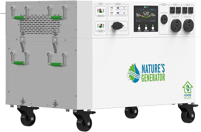 Nature’s Generator Powerhouse Gold PE System:4800Wh Powerhouse+Two 410W Power Panels+12 Circuits 30A Tansfer Switch,Home Power Requirements