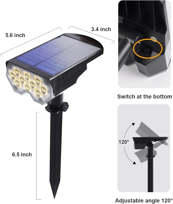 1 Pack Solar Powered Outdoor Spot Lights Outside Waterproof 20 LEDs Landscape Spotlights Dusk to Dawn for House Yard Tree, Plants, Walls, Path, Garden, Statues, Superior Accent Lamp Warm White